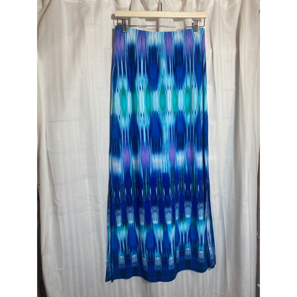 Chicos Womens Maxi Skirt‎ Blue Purple Tie Dye 0 Double Side-Slit Coastal Beach